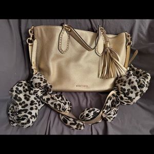 Gold leather Michael Kors Brooklyn purse
